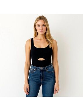 Abercrombie & Fitch Black Seamless Ribbed Cutout Tank Bodysuit